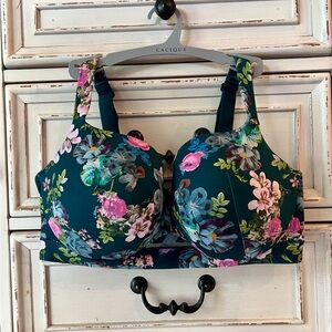 Cacique Dark Green Floral Comfort Bliss Lightly Lined Balconette Bra Size 40F